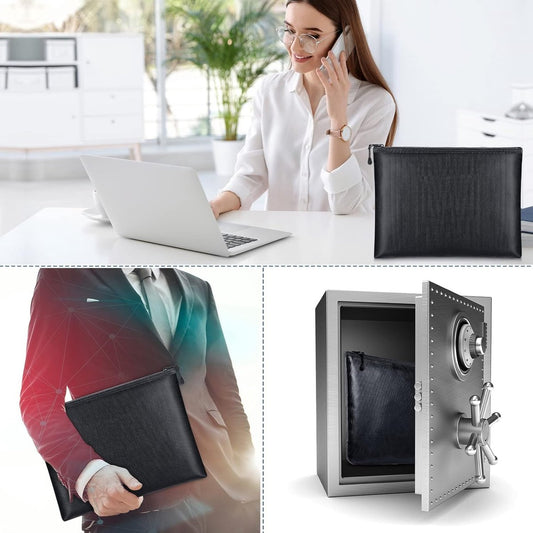 Fireproof document bag protecting passports, documents and valuables in an office and home safe