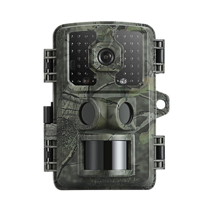 Camouflage-patterned wildlife camera on a white background