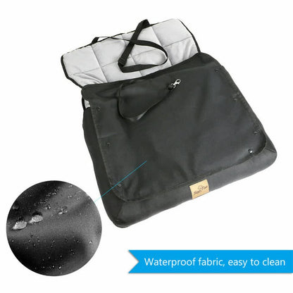 Black waterproof bag with a close-up of water droplets and text 'Waterproof fabric, easy to clean' on a white background.