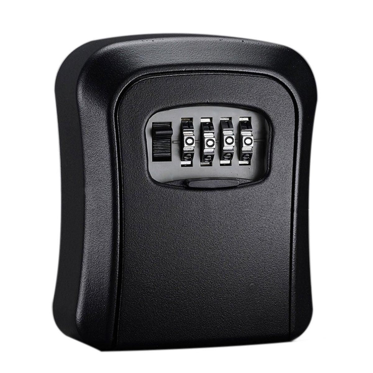 Black key safe box with a combination lock on a white background