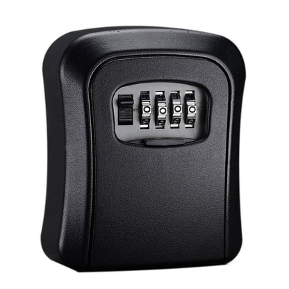 Black key safe box with a combination lock on a white background