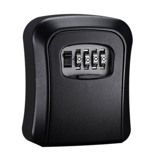 Black key safe box with a combination lock on a white background