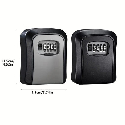 Two key storage safes with combination locks on a white background, showing dimensions.