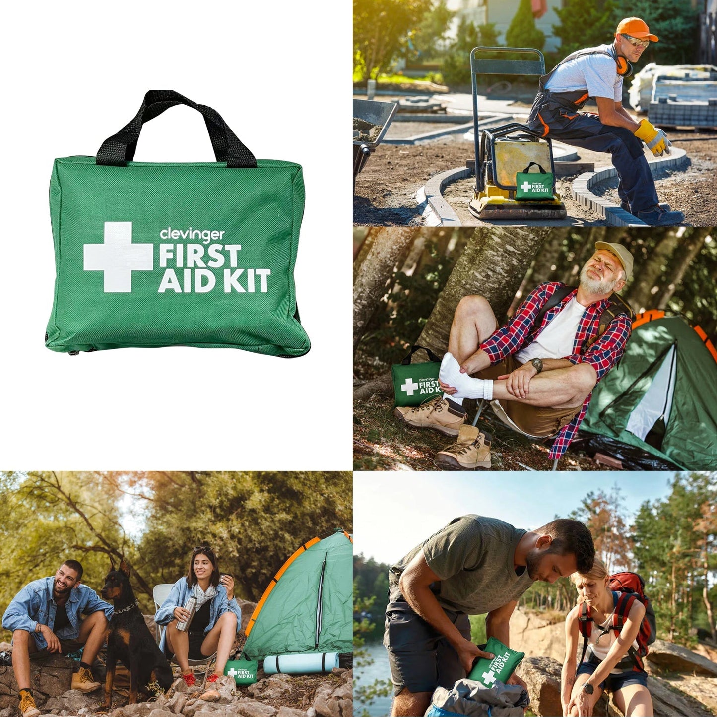 Portable first aid kit for camping, hiking, work sites, travel and outdoor emergencies