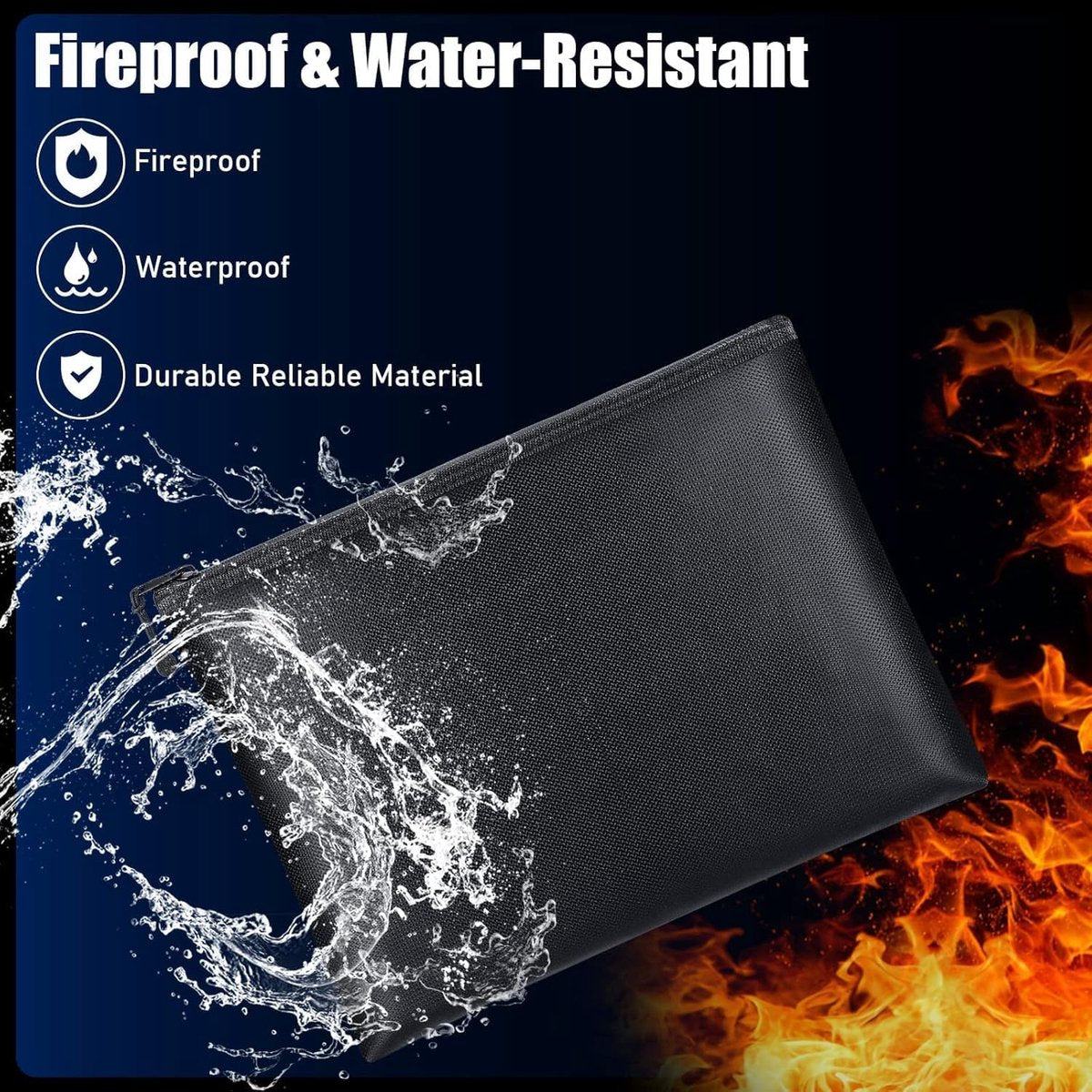 Fireproof and water-resistant document bag with silicone-coated fibreglass material