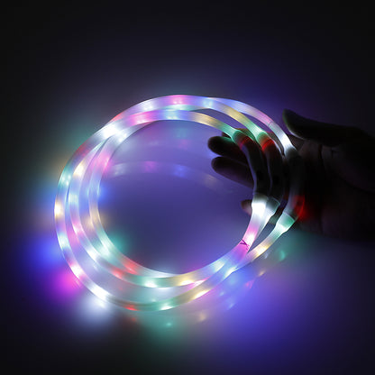 Three multi-colour LED safety collars for dogs in flashing light modes