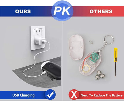 Rechargeable USB personal safety alarm compared with disposable battery-powered personal alarms