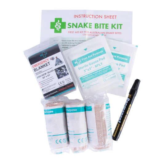 Complete contents of 9 piece Australian snake bite first aid kit