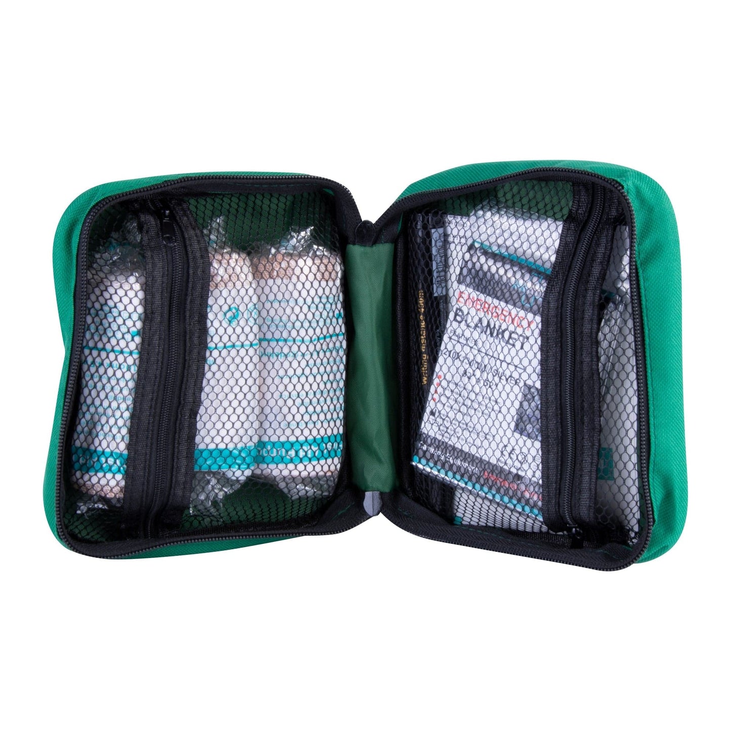 Open snake bite first aid kit showing organised emergency supplies
