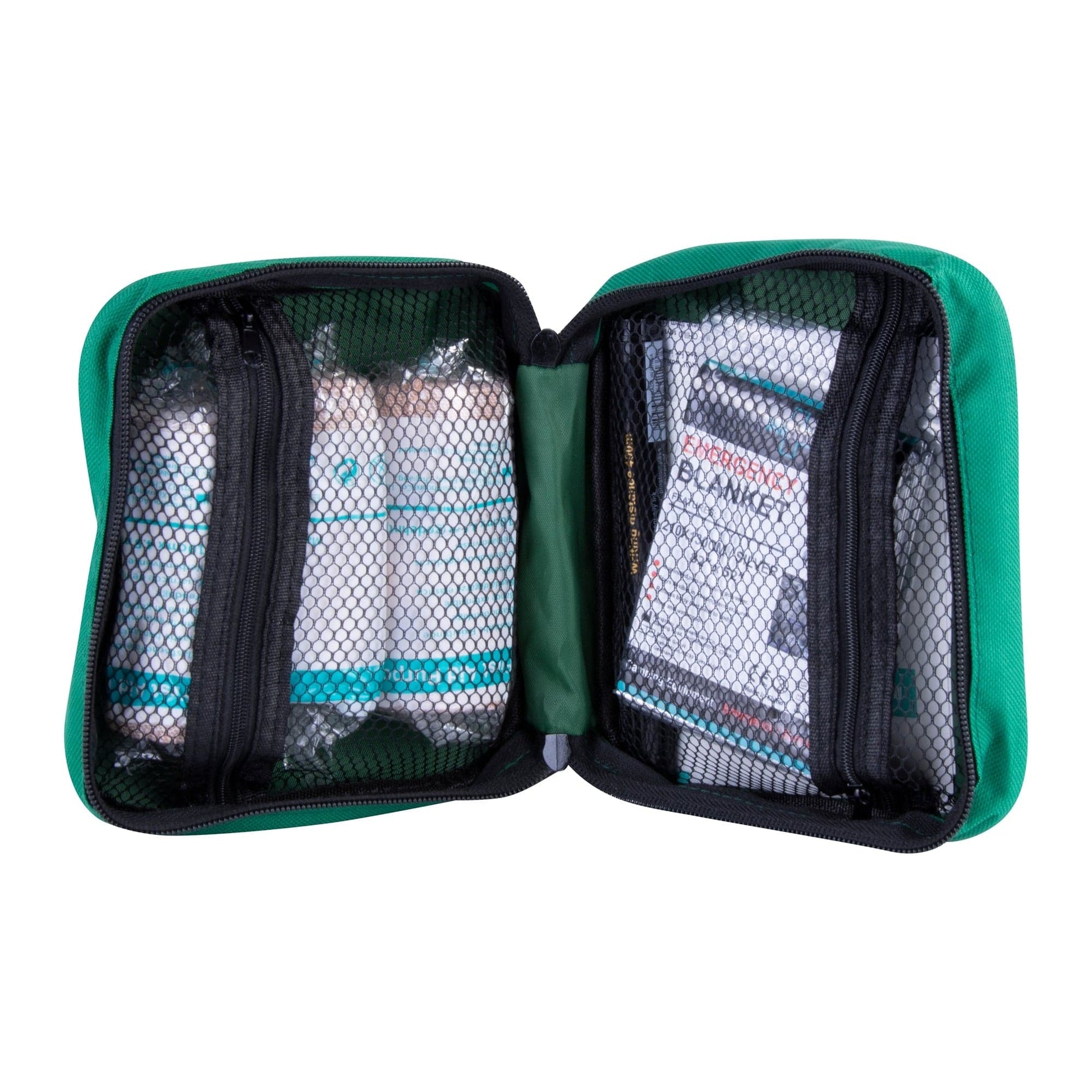 Open snake bite first aid kit showing organised emergency supplies