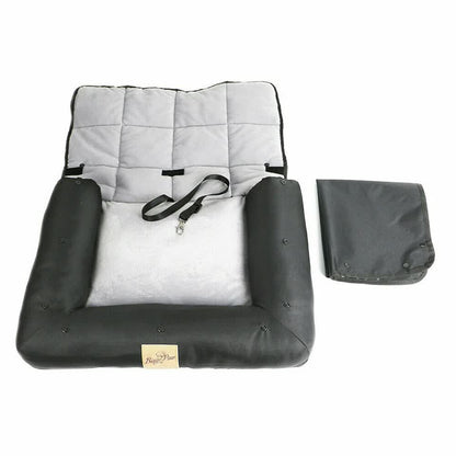 Large waterproof dog car seat bed with removable cushion and safety belt