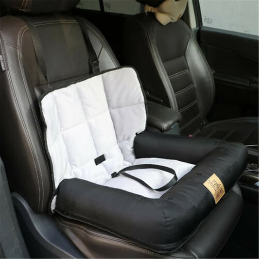 Small dog car seat bed installed on front passenger seat